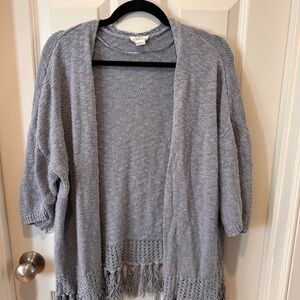 LOFT Outlet Lounge Blue/Gray Open-Front Fringe Cardigan – Size L
